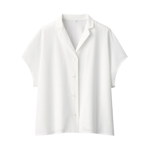 Women's Seersucker Open Collar Short Sleeve Shirt White MUJI