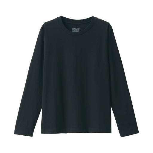 Women's Jersey Crew Neck Long Sleeve Striped T-Shirt Black MUJI