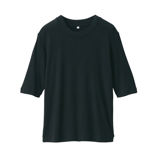 Women's Soy Fiber Blend Ribbed Crewneck Half Sleeve T-Shirt Black MUJI