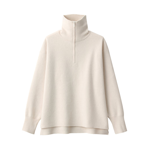 Women's Washable Milano Ribbed Half Zip Sweater White MUJI