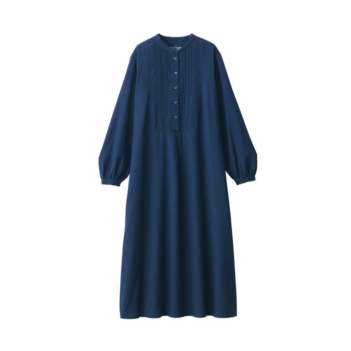 Women's Cotton Voile Indigo Long Sleeve Dress