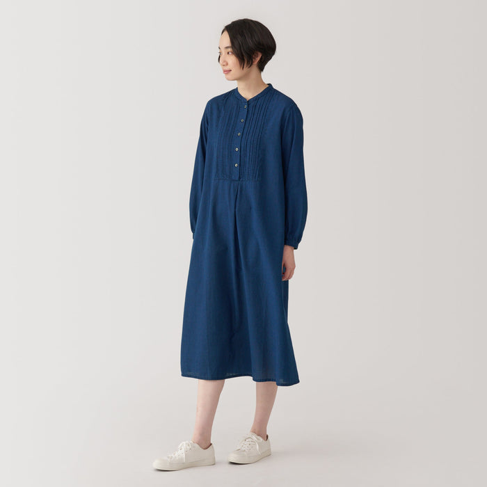 Women's Cotton Voile Indigo Long Sleeve Dress