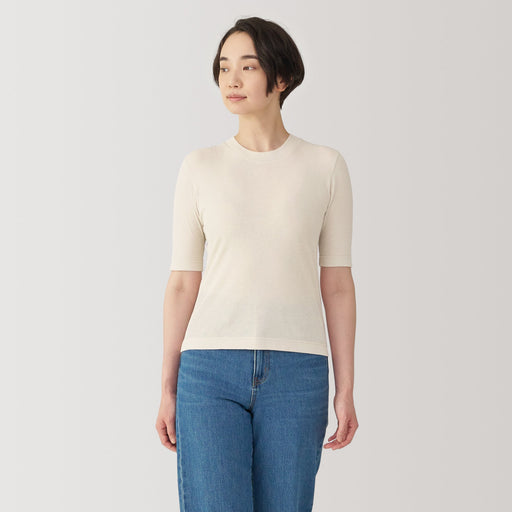Women's Soy Fiber Blend Ribbed Crewneck Half Sleeve T-Shirt MUJI