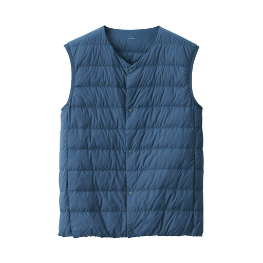 Men's Lightweight Down Collarless Vest Smoky Blue MUJI