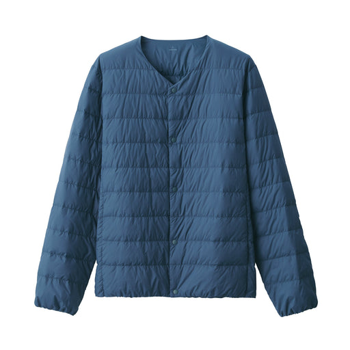 Men's Lightweight Down Collarless Jacket Smoky Blue MUJI