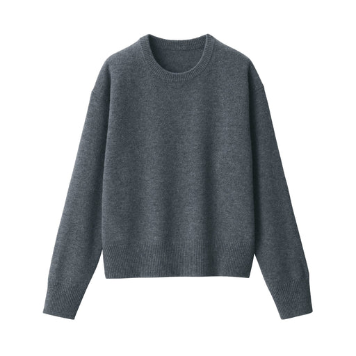 Women's Washable Mid-Gauge Crewneck Sweater Charcoal Gray MUJI