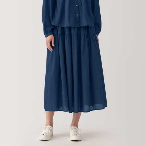 Women's Cotton Voile Indigo Gather Skirt MUJI