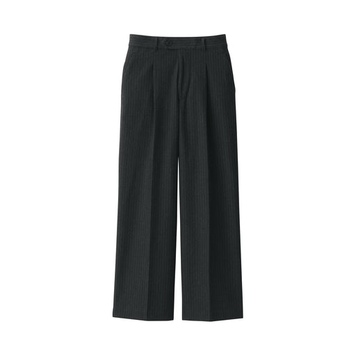 Women's Striped Stretch Brushed Darted Wide Pants Black Stripe MUJI