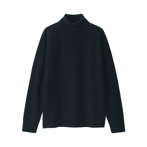 Men's Yak Wool Ribbed Turtleneck Sweater Black MUJI