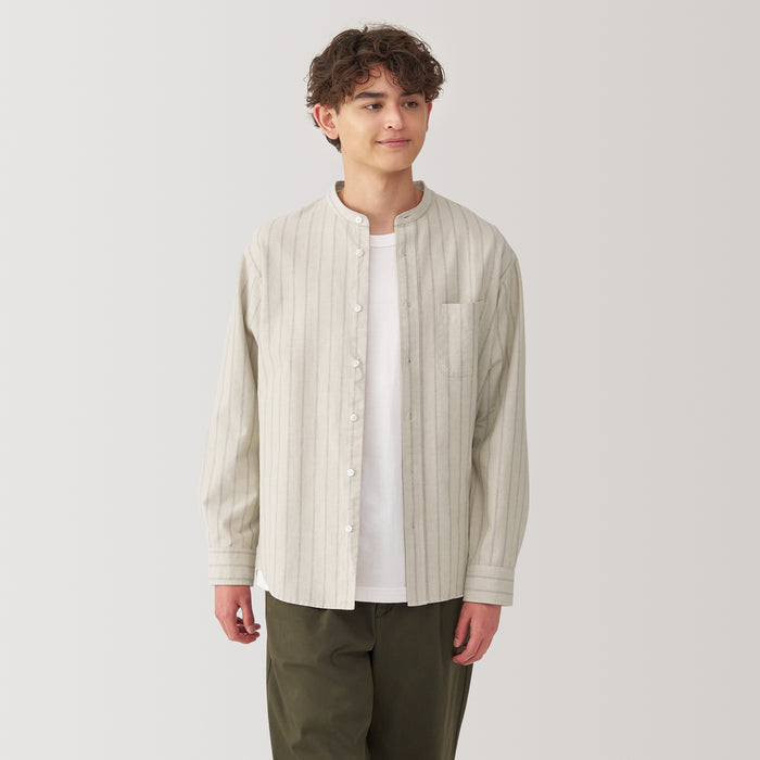 Men's Washed Oxford Stand Collar Shirt Men's Washed Oxford Stand Collar Shirt