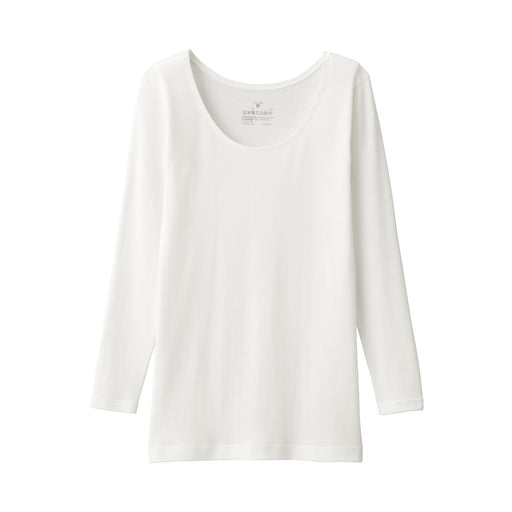 Women's Warm Cotton U-Neck Long Sleeve T-Shirt Off White MUJI