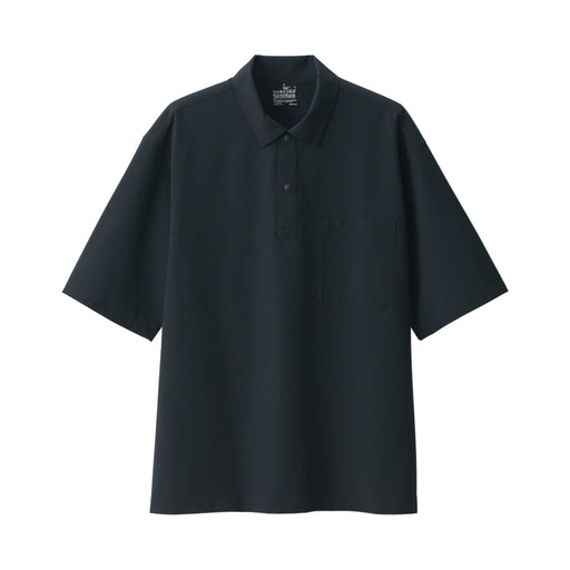 Men's Breathable Wide Half Sleeve Woven Polo Shirt Dark Navy MUJI