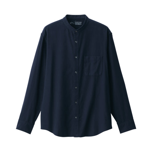 Men's Flannel Stand Collar Long Sleeve Shirt Navy MUJI