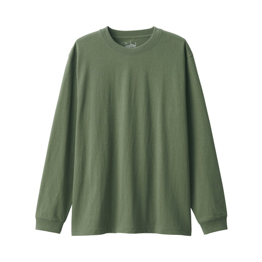 Men's Washed Heavy Weight Crew Neck T-Shirt Khaki Green MUJI