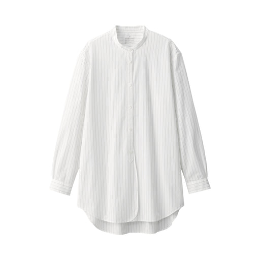 #deleted - Women's Broadcloth Long Shirt BC2M424A Ivory Stripe MUJI