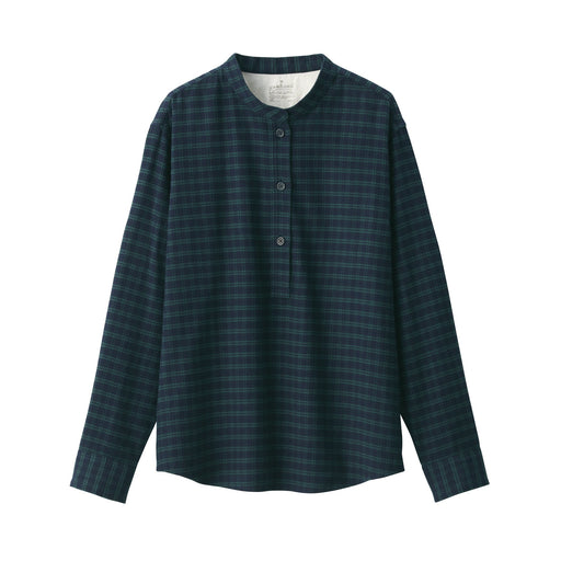 Women's Flannel Stand Collar Blouse Smoky Green Check MUJI