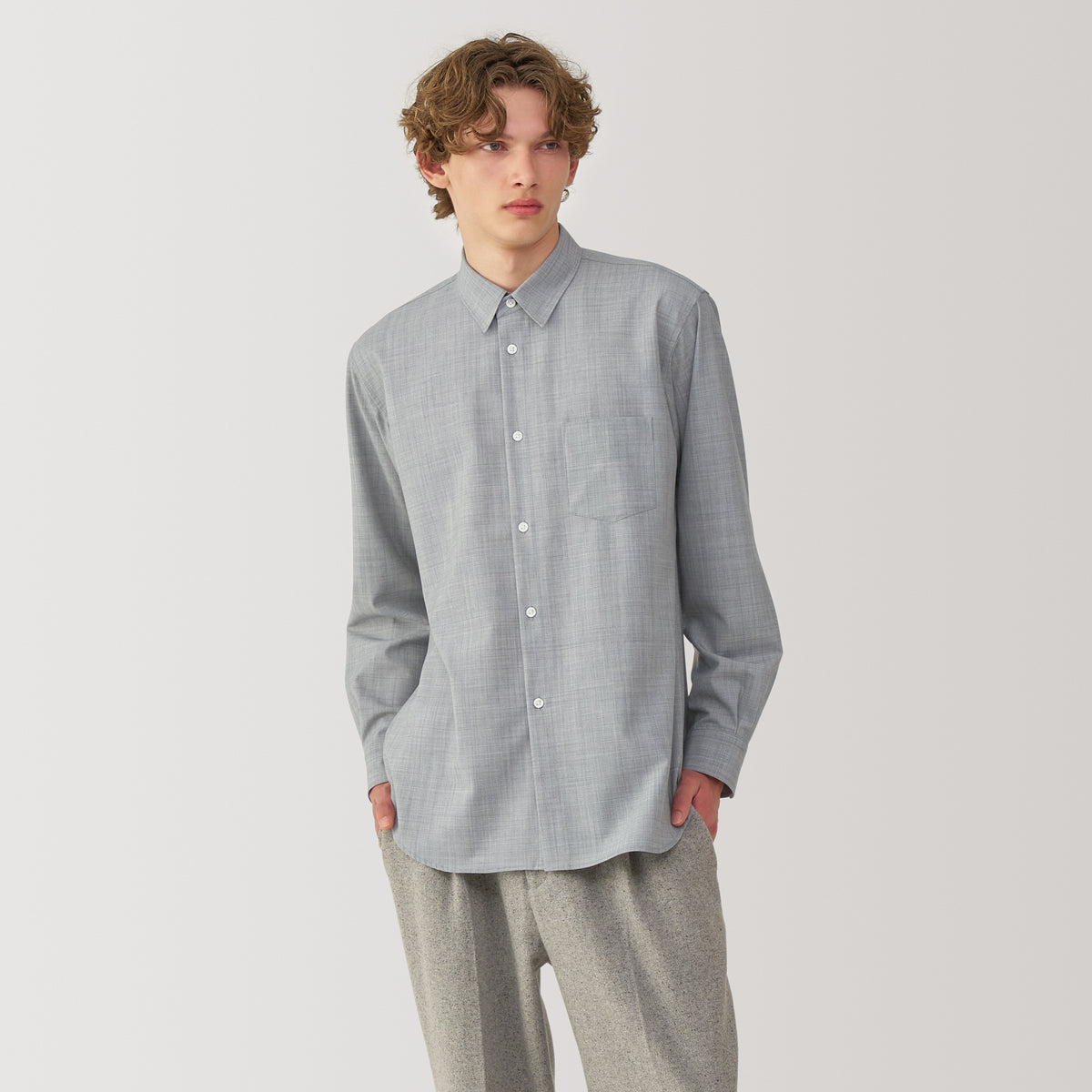 Labo Men's Wool Blend Regular Collar Shirt