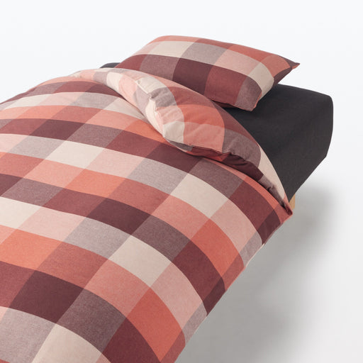 Cotton Flannel Pillowcase Dark Orange Check MUJI