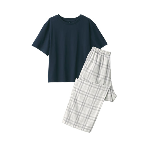 Women's Double Gauze Loungewear Set Off White Check MUJI