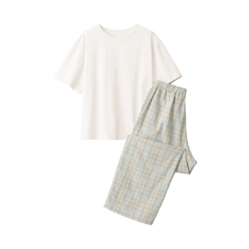 Women's Double Gauze Loungewear Set Pale Green Check MUJI