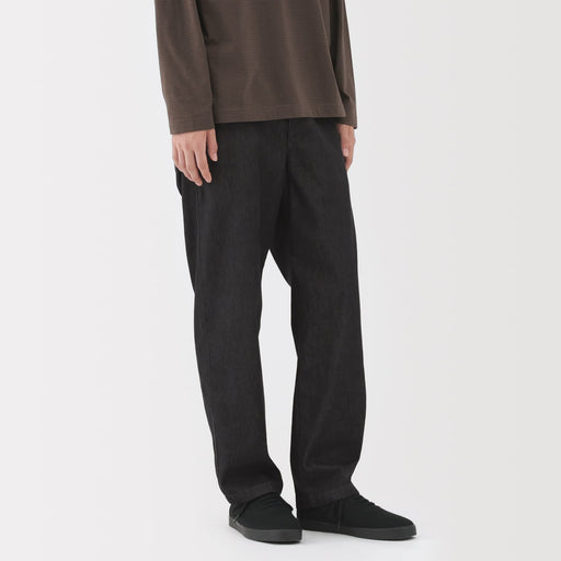 Men's Washed Denim Easy Pants - Black MUJI