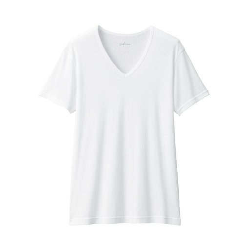 Men's Moisture-Wicking Cotton V-Neck T-Shirt White MUJI