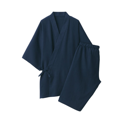 Men's Lyocell Blend Waffle Weave Jinbei Loungewear Set Navy MUJI