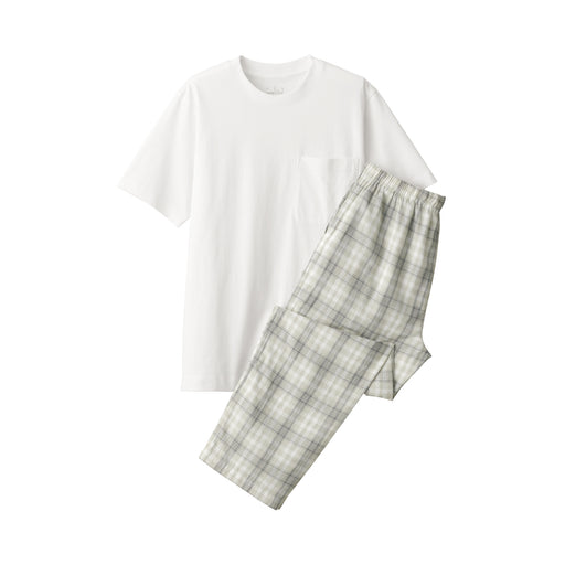 Men's Double Gauze Loungewear Set Pale Gray Check MUJI
