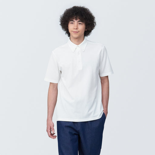 Men's Cool Touch Pique Button Down Polo Shirt MUJI