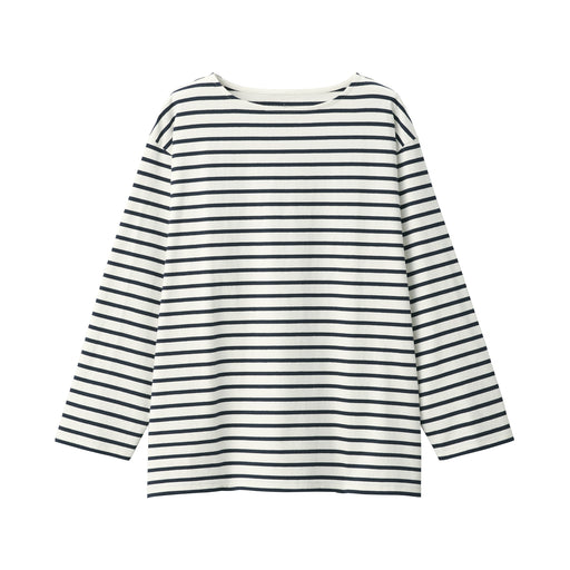Men's Heavyweight Boatneck T-Shirt Off White Stripe MUJI