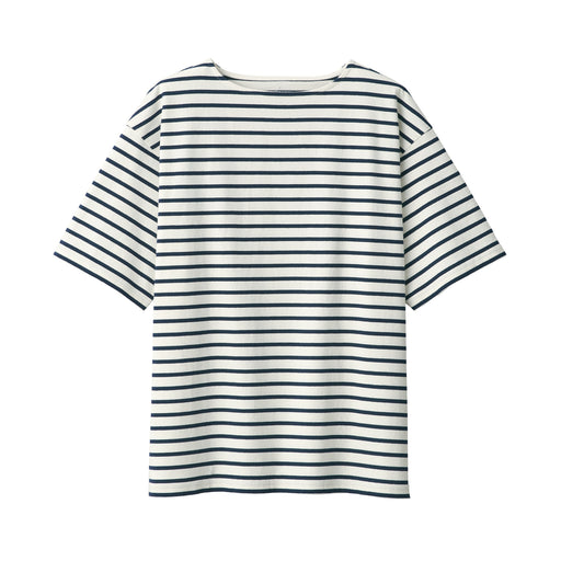 Men's Heavyweight Boatneck Half Sleeve T-Shirt Off White Stripe MUJI
