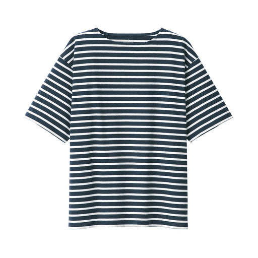 Men's Heavyweight Boatneck Half Sleeve T-Shirt Dark Navy Stripe MUJI