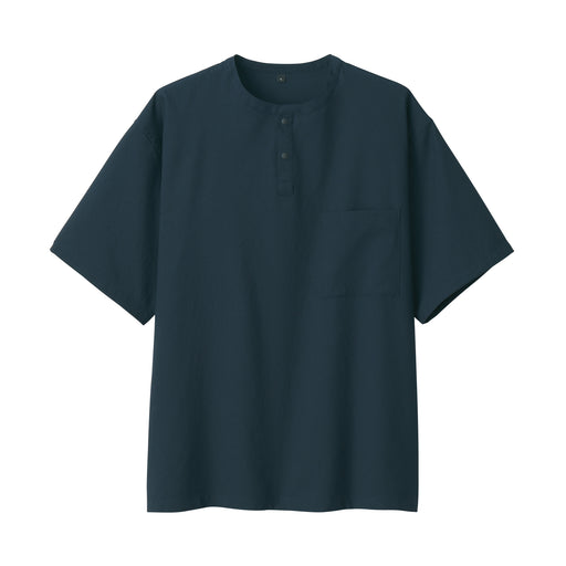 Men's Breathable Henley T-Shirt Dark Navy MUJI