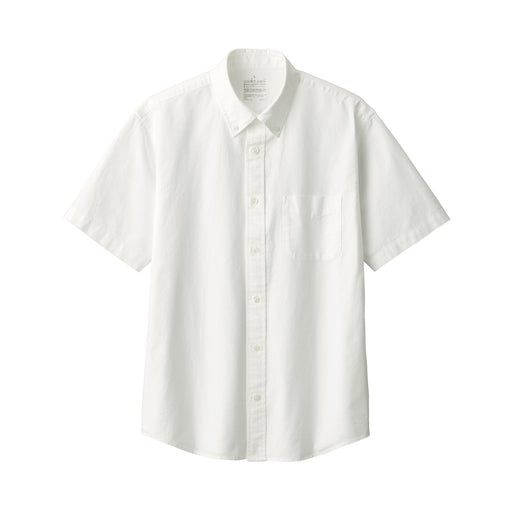 Men's Washed Oxford Button Down Short Sleeve Shirt White MUJI