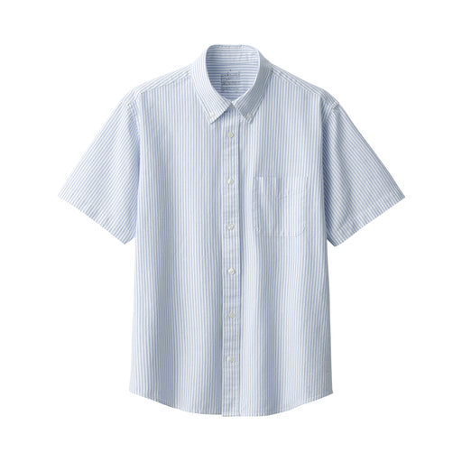 #knwh - Men's Washed Oxford Button Down Short Sleeve Shirt AC21424S Blue Stripe MUJI