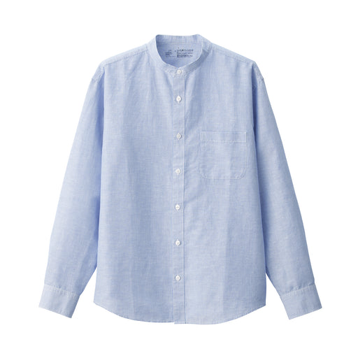 Men's Hemp Cotton Stand Collar Shirt Sky Blue Stripe MUJI