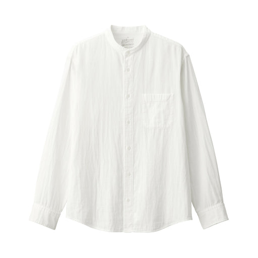 Men's Kapok Blend Double Gauze Stand Collar Long Sleeve Striped Shirt White MUJI
