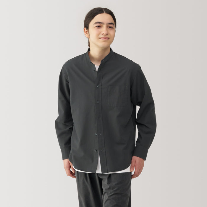 Men's Washed Oxford Stand Collar Long Sleeve Shirt Men's Washed Oxford Stand Collar Long Sleeve Shirt