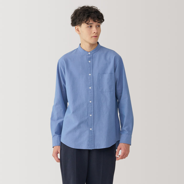 muji dress shirt Men's Washed Oxford Stand Collar Long Sleeve Shirt