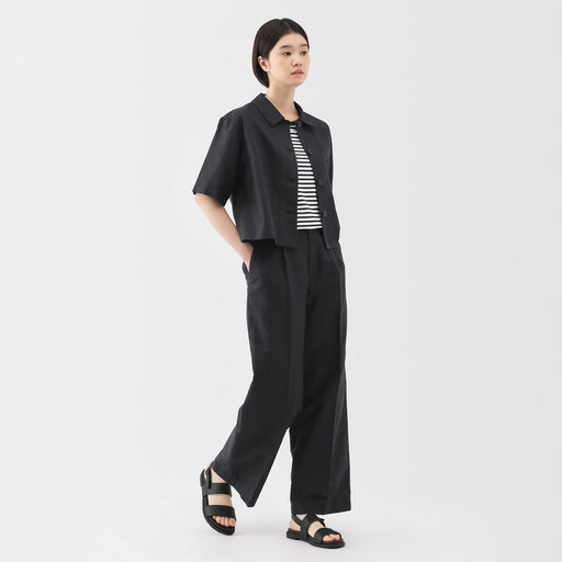 Women's Hemp Blend Twill Darted Wide Pants MUJI