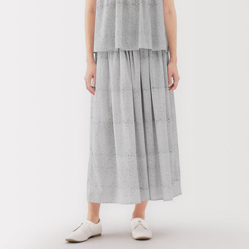 Women's Block Print Gather Maxi-Skirt MUJI