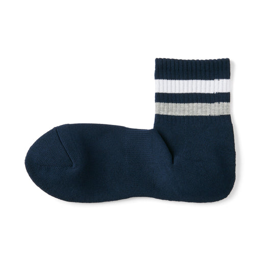 Right Angle Pile Short Socks Navy Stripe MUJI