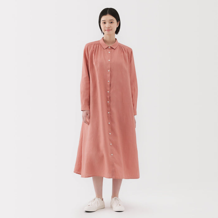 muji dress Women's Washed Linen Shirt Dress