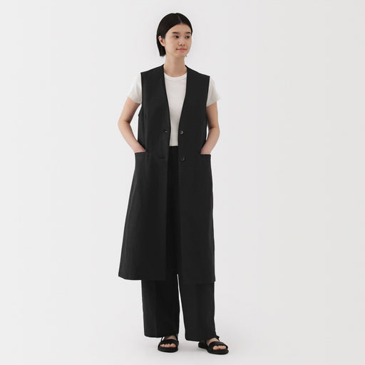 Women's Hemp Blend Twill Long Gilet MUJI