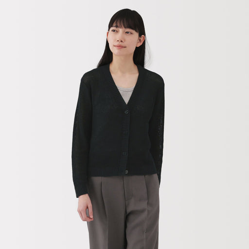 #deleted [import] Women's Linen Blend Mesh V Neck Cardigan MUJI