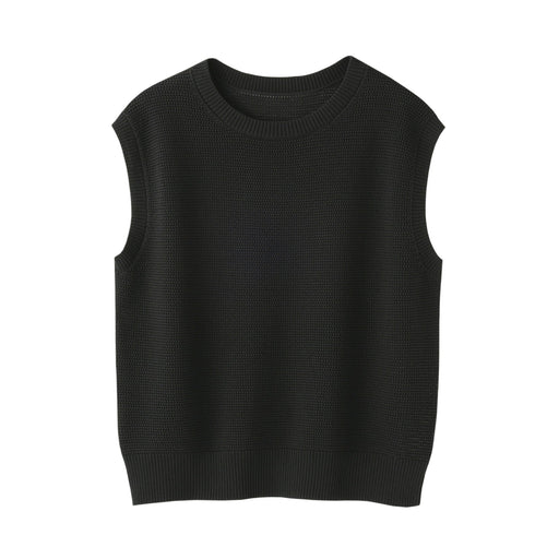 Women's High Twisted Yarn Mesh French Sleeve Sweater Black MUJI