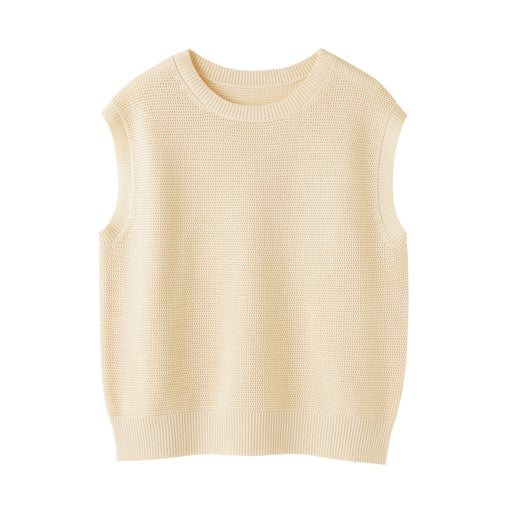 Women's High Twisted Yarn Mesh French Sleeve Sweater Ivory MUJI