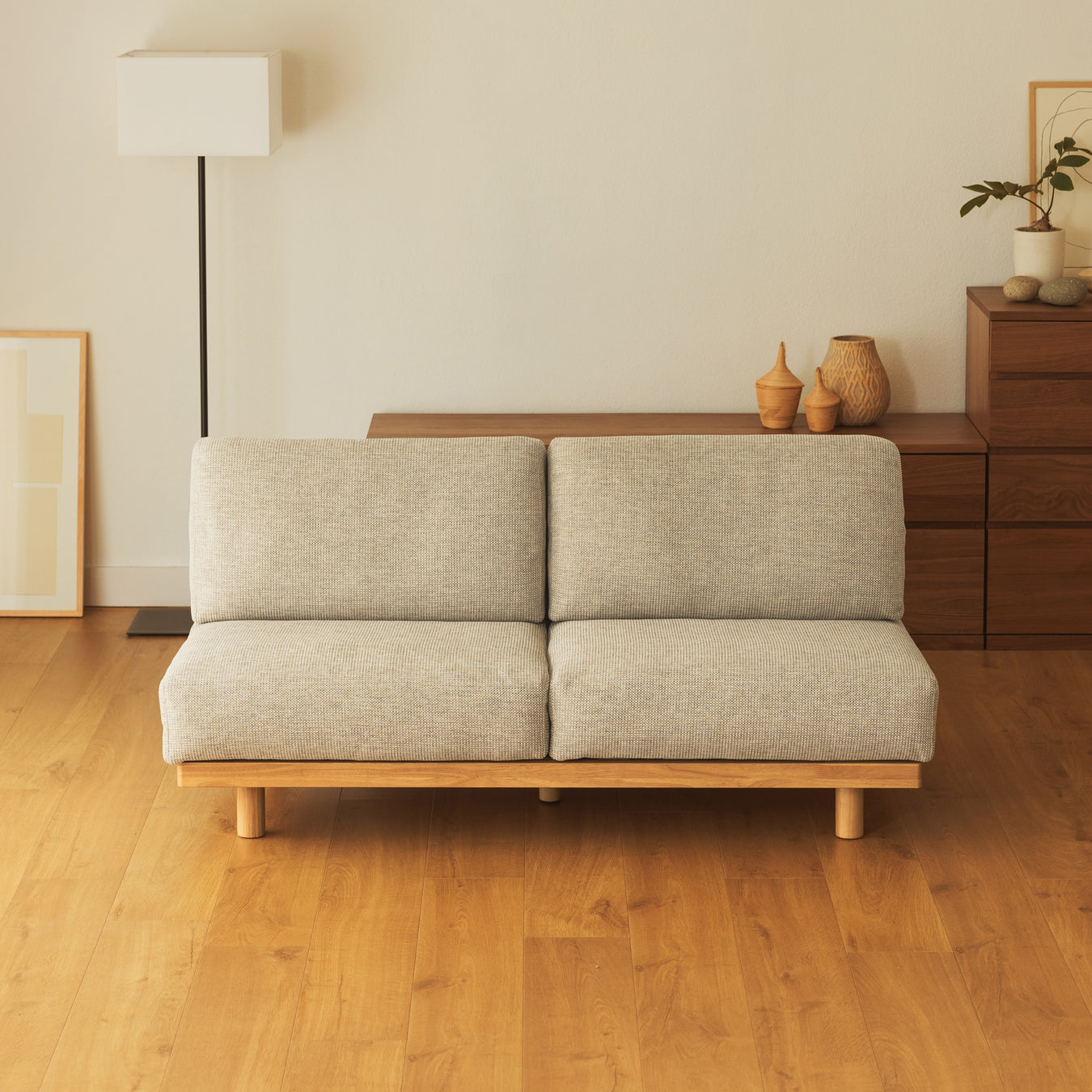 [HD] Spacious Armless Sofa Beige 3 Seater MUJI
