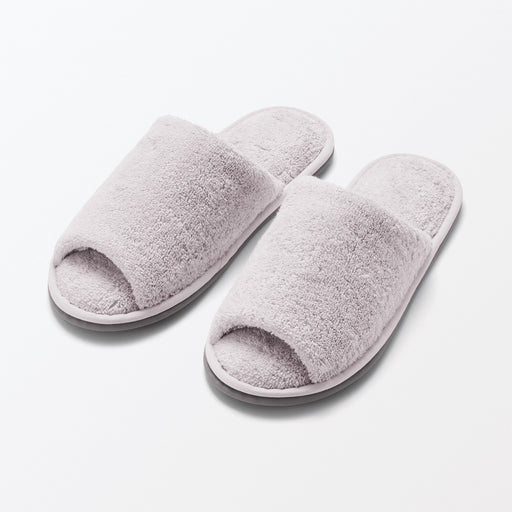 Cotton Pile Open Toe Slippers Gray MUJI