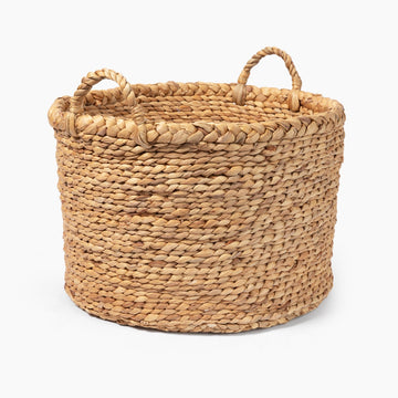 Water Hyacinth Basket with Handles - Round (Dia. 18.1 x H16.5") MUJI